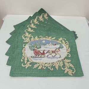 Vtg Elbaz Victorian Horse Drawn Carriage Christmas Tapestry Style Placemats